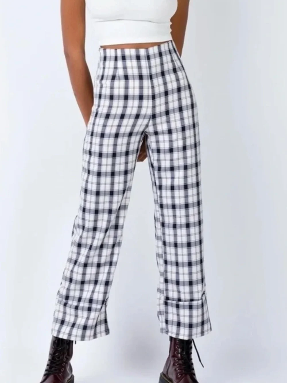 Princess Polly Plaid Checkered Pants Side Zipper Size 6